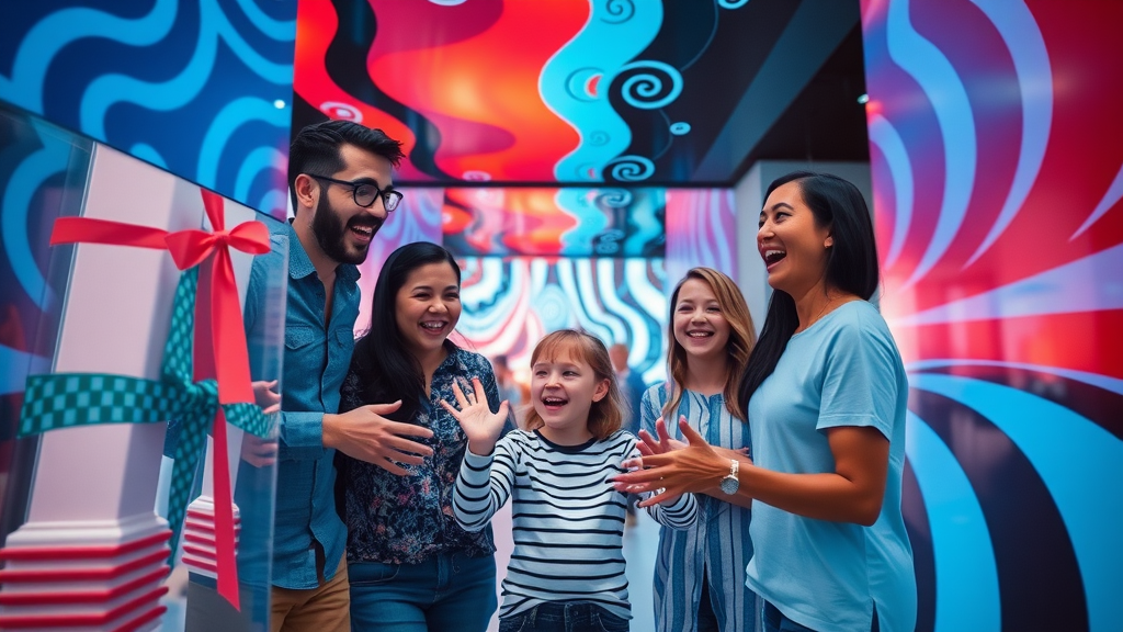 Interactive Museum of Illusions Doha - families and friends enjoying optical illusion exhibits