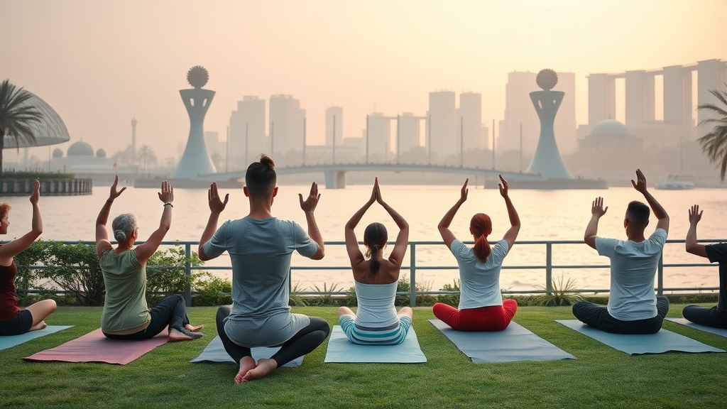 Outdoor yoga Museum of Islamic Art Park Doha