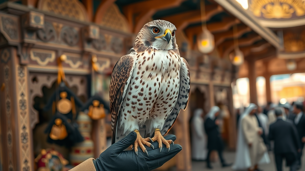 Majestic falcon at Falcon Souq, Doha for qatar tour and doha what to visit travelers