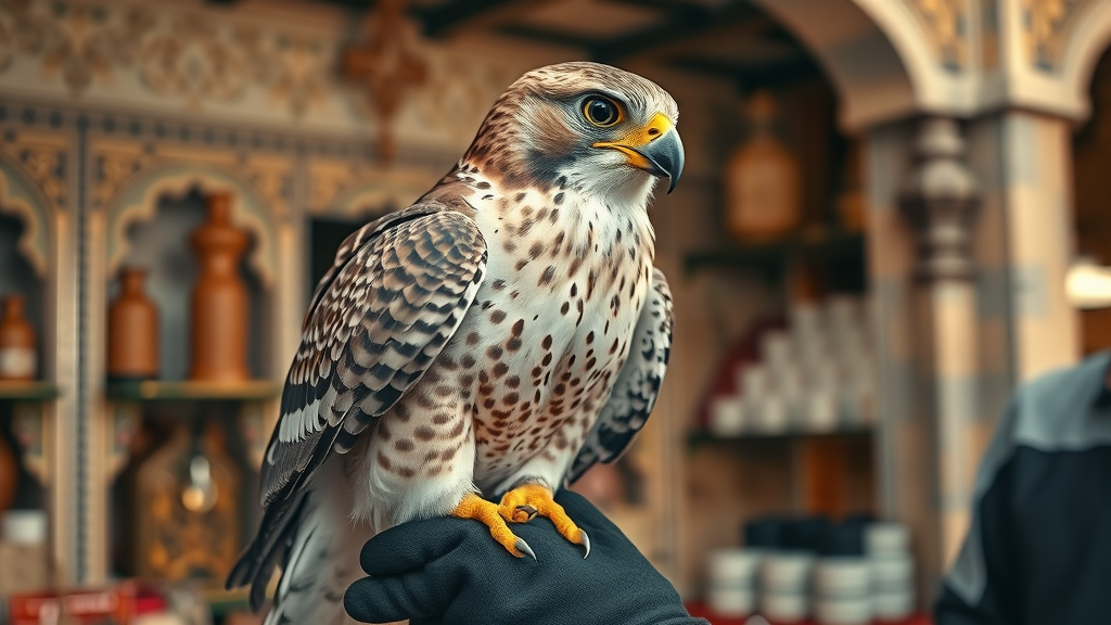 Majestic falcon perched on trainer