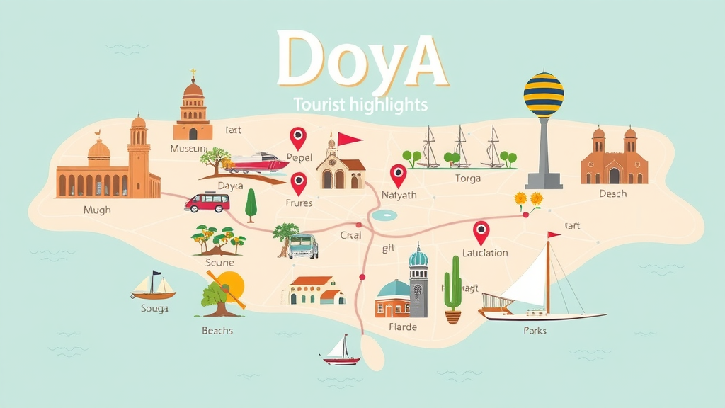 Doha tourist highlights infographic, places to visit in Doha, museums, souqs, beaches, parks