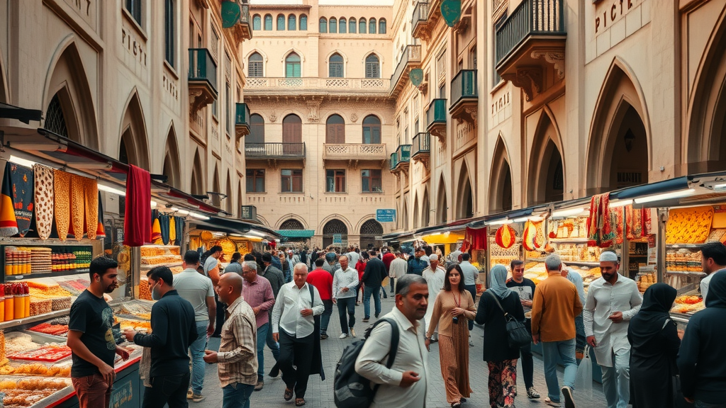 Bustling Souq Waqif market scene in doha what to visit guide with local vendors and colorful textiles