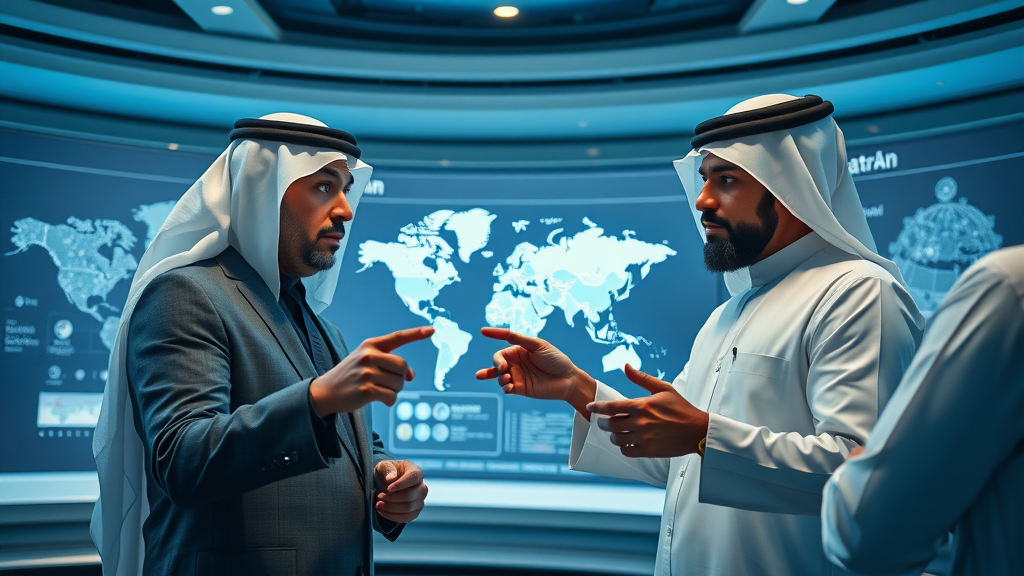 visionary Qatari diplomats, strategic planning, interactive digital world map, Qatar international relations