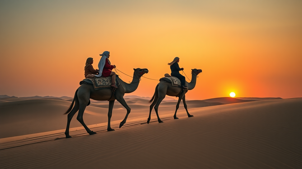 Sunset camel trekking outdoor adventure Doha