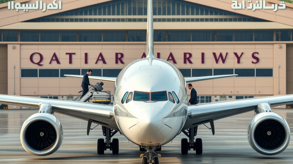 sleek Qatar Airways airplane at Hamad International Airport qatar business news crew passengers modern terminal