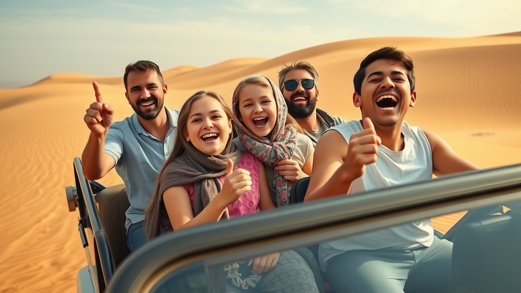 Family enjoying desert safari adventure near Doha - family fun things to do in Doha Qatar