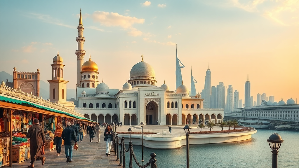 iconic Doha fusion, montage of Souq Waqif, Museum of Islamic Art, West Bay skyline blending traditional market with modern cityscape, doha sightseeing