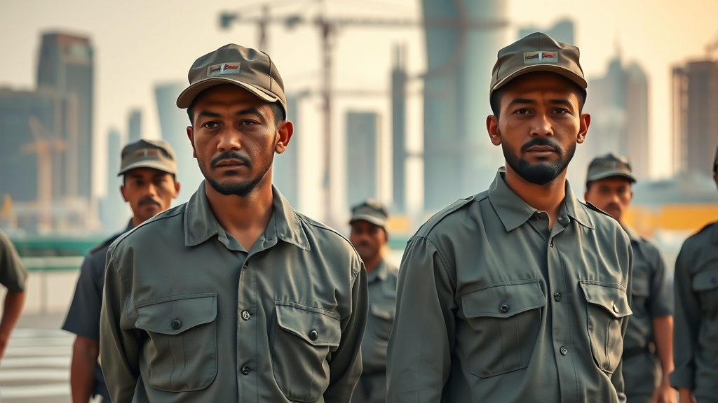 migrant workers doha construction skyline resilience