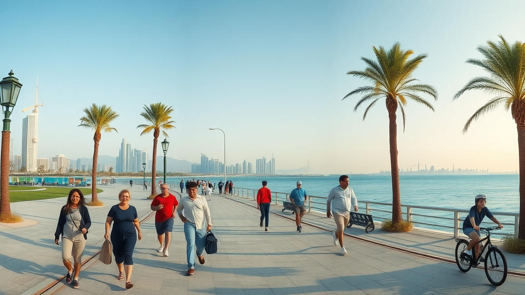 families enjoying panoramic Doha Corniche, a waterfront highlight for doha sightseeing