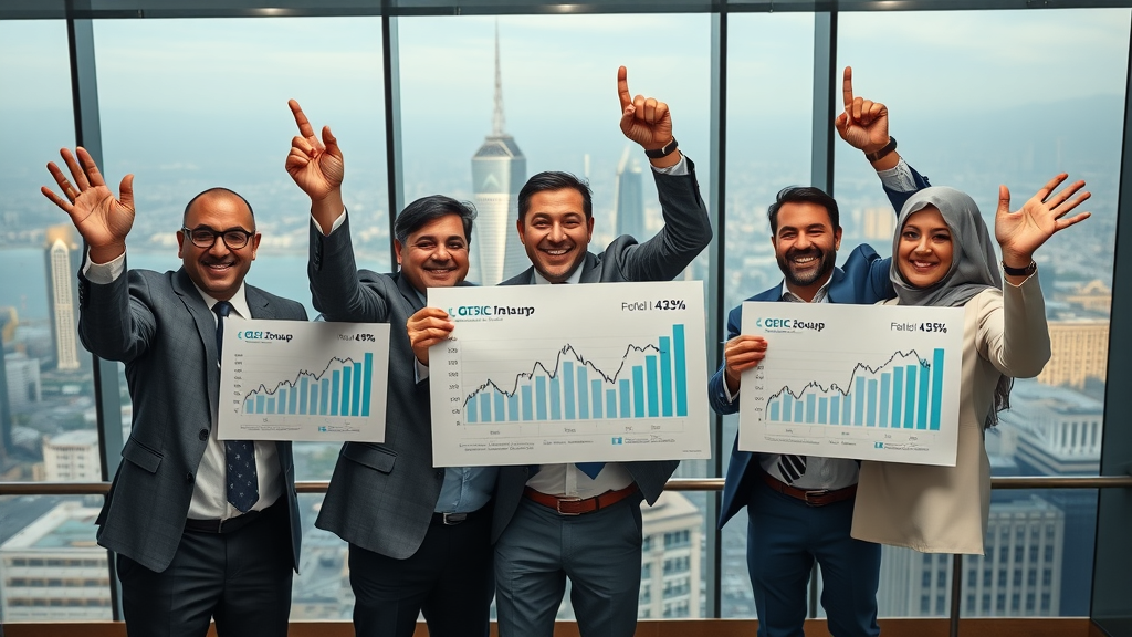 triumphant QIC Group management team celebrating insurance portfolio growth qatar business news